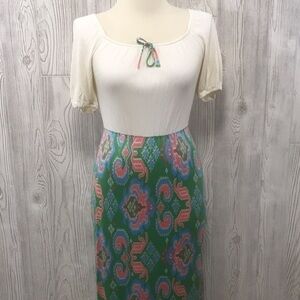 𝅺Vintage Long Dress Maxi Green Pink Hippie Summer Spring